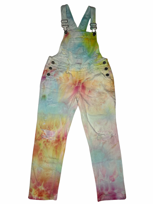 OOAK | Distressed Pastel Rainbow Overalls | Size 7